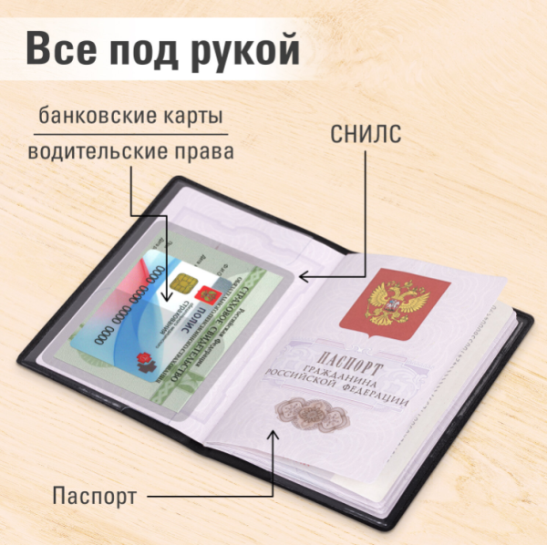 Обложка для паспорта экокожа, мягкая вставка изолон, "PASSPORT", отделение для карточек